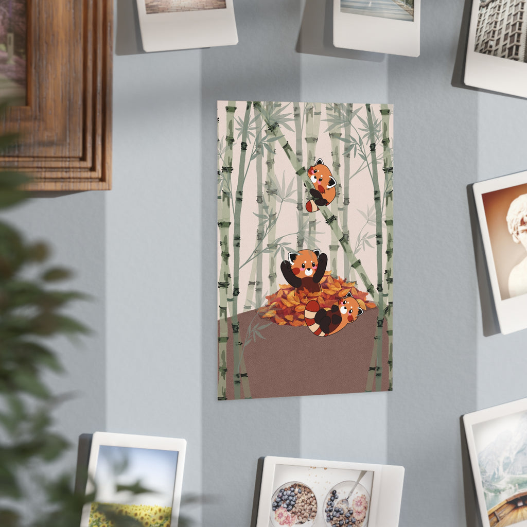 Red Panda Bamboo Art Print — Cute Autumn Wall Decor (Unframed)