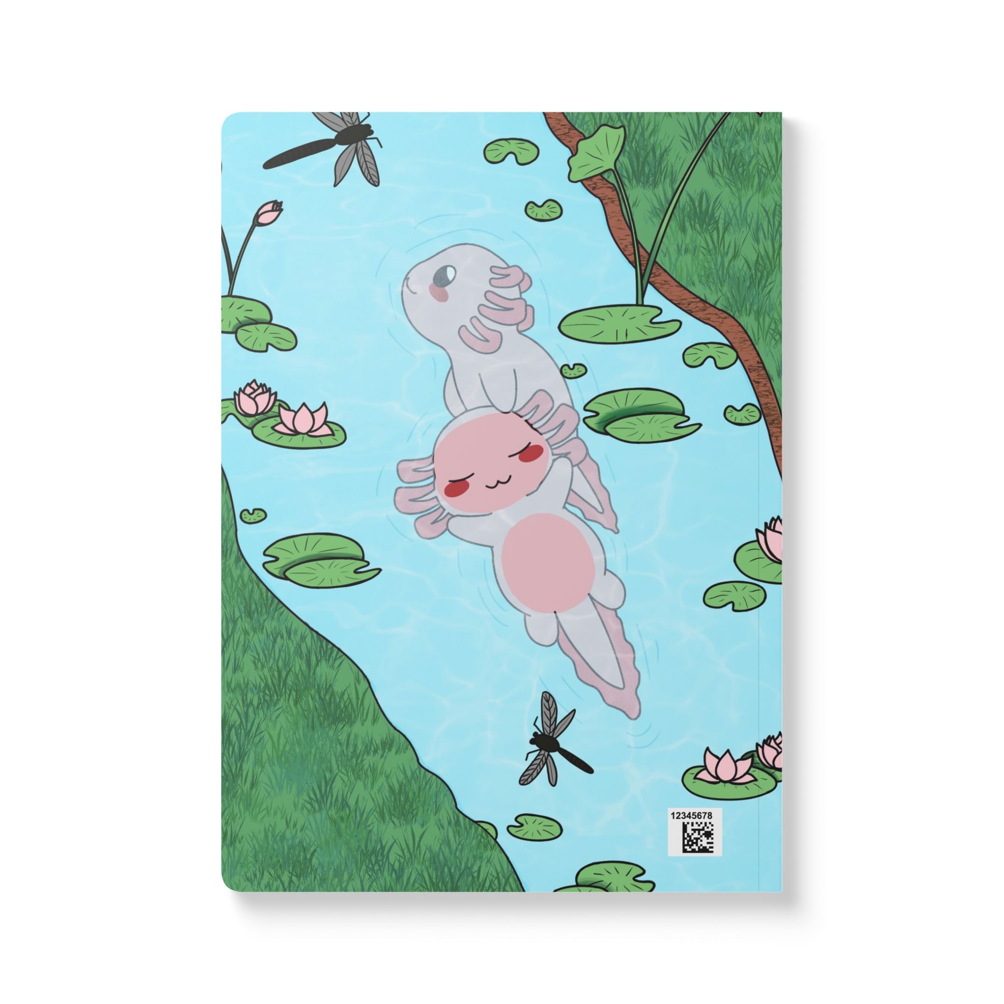 Axolotl Pond Soft Journal — Cute Kawaii Watercolor Journal