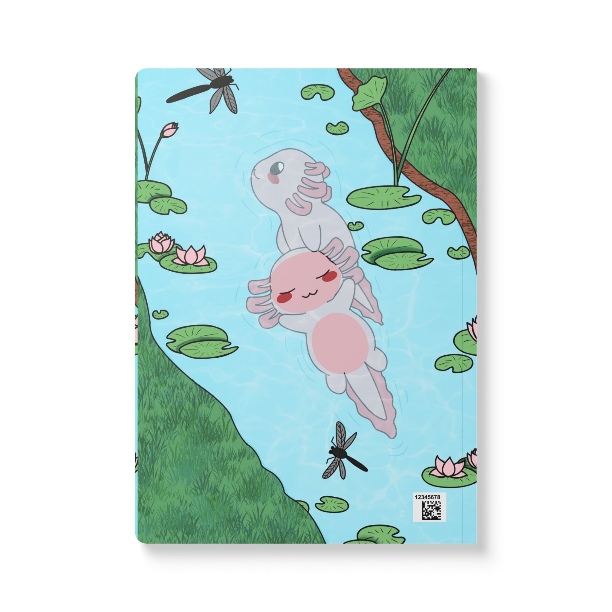 Axolotl Pond Soft Journal — Cute Kawaii Watercolor Journal