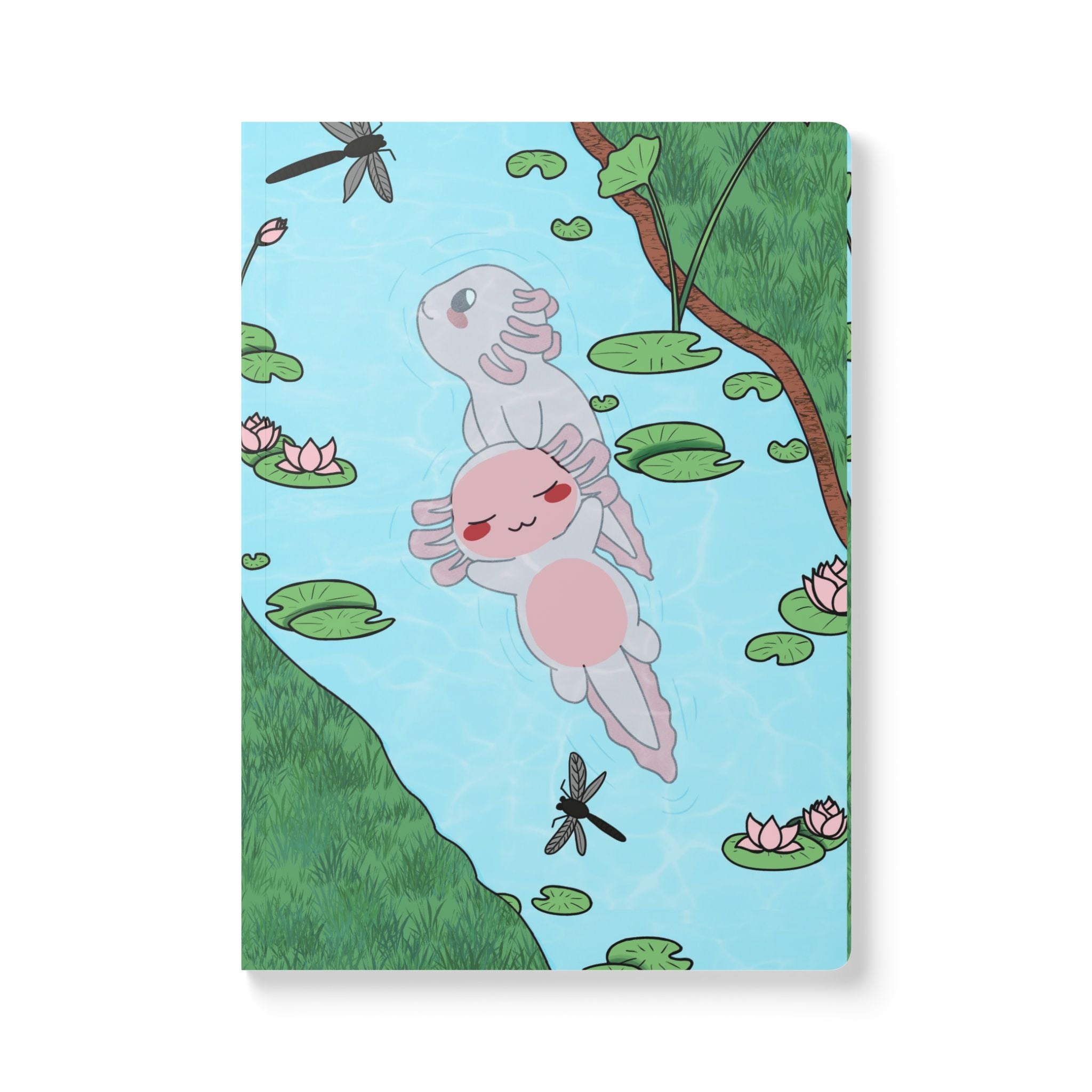 Axolotl Pond Soft Journal — Cute Kawaii Watercolor Journal