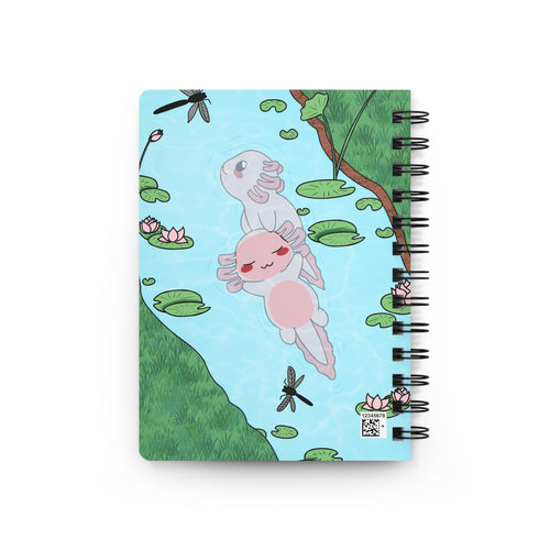 Axolotl Pond Spiral Notebook — Cute Kawaii Watercolor Journal