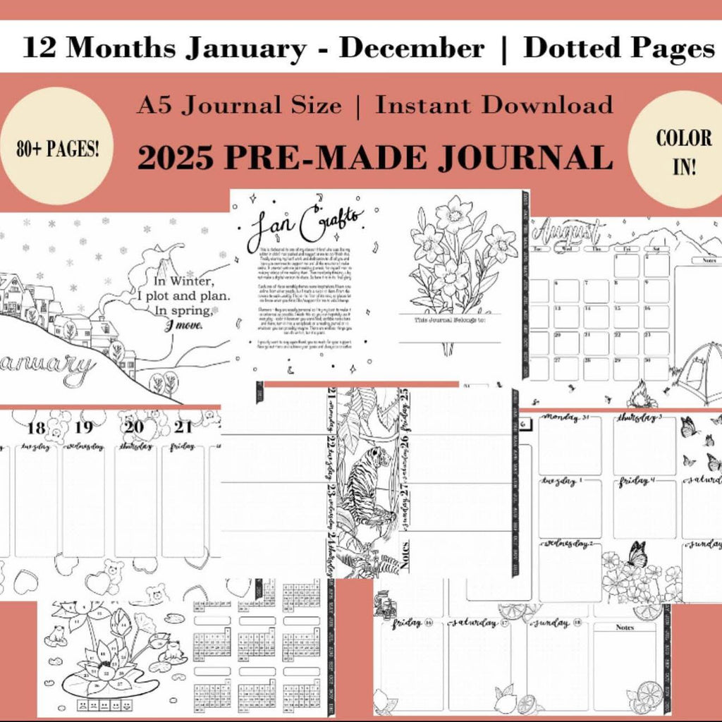 2025 Digital Pre-Drawn Planner – A5 Journal Size | 80+ Pages | Instant Download